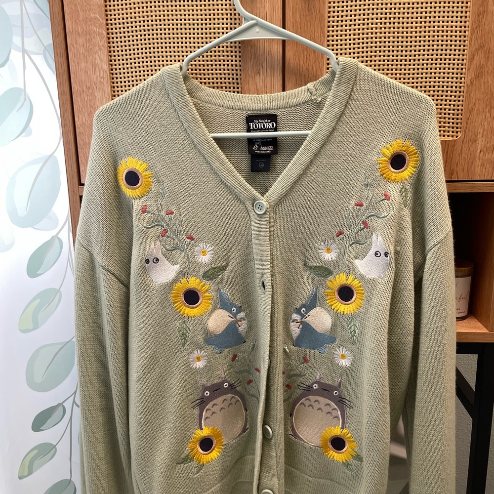 Sage green embroidered Totoro cardigan
